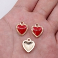 Red heart-shaped LOVE alloy charm in gold finish for DIY jewelry and bracelet making - Red (D20250_U01-C70)
