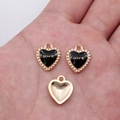 Three black enamel heart charms with gold LOVE text for DIY jewelry making - Black (D20251_U01-C71)