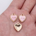Pink heart LOVE charm in gold finish with beaded edge and polished metal back - Pink (D20253_U01-C73)