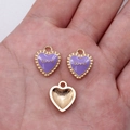 Purple enamel heart charm for DIY jewelry with gold Love text and beaded edges - Purple (D20254_U01-C74)