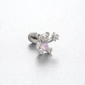 Cute titanium steel bear ear stud with pink heart stone and secure screw back closure - Bear Style (A132-1#)