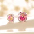 Pink and yellow gradient zircon earrings with silver four-prong screw back setting - Yellow Rose Red Gradient