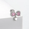 Titanium steel bow stud earring with pink heart crystals and silver heart pendant - Bow Heart Pendant (A132-3#)
