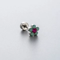 Titanium steel flower cartilage stud earring with opal petals and pink crystal center - Green Pink Flower Style (A40-2#)