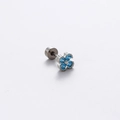 Titanium steel screw back stud earring with four blue zircon stones in flower shape - Clover Style (A06-1#)