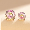 Pink and yellow gradient nest-cut zircon earrings with silver stainless steel studs - Pink Yellow Gradient (A318-4#) / 6mm