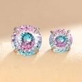 Titanium steel stud earrings featuring colorful aurora cubic zirconia in 4-claw setting - Pink Blue Gradient (A318-5#)