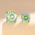 Titanium steel stud earrings featuring bicolor nest-cut zircon in silver four-prong setting - Yellow Blue Gradient (A318-7#)