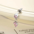 Silberner Ohrstecker mit runden und herzförmigen rosa Kristallen auf Displaykarte - Herz (A682-2) / Edelstahlschrauben / Rosa