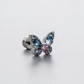 Titanium butterfly ear stud with blue pear-cut crystals and pink zircon heart detail - Blue Wings Pink Body Butterfly Style (A19-2#) / Single Piece