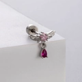 Clou d'oreille ailé argenté avec étoile rose et pendentif goutte rouge zircon - Style de Pendentif Rouge Étoile d'Aile (A86-5#)