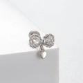 Polished titanium steel bow earrings with heart zircons and threaded screw back - Simple Bow Heart Pendant (A133-4#) / Single Piece