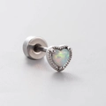 Ohrstecker aus Titanstahl mit herzförmigem Opal und praktischem Schraubverschluss - Herz Opal mit Perlenrand Stil (A33-4#)