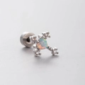 Titanium steel heart opal screw back earring with silver cross zircon accents - Heart Opal with 4 Zirconia Accents (A33-5#)