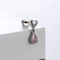 Boucle d'oreille en acier titane avec cœur et pendentif goutte en zircon rose brillant - Style à Vis Extérieure en Acier Inoxydable / Rose