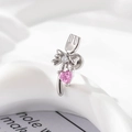 Pendiente para cartílago con lazo de plata y circón de corazón rosa con rosca - Lado Izquierdo-Acero Inoxidable (A423) / Plateado