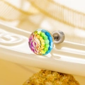 Polished 6/8mm faceted crystal ball stud earring in rainbow colors on decorative tray - Single Piece / Multicolor (6MM)