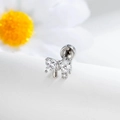 Silver bow butterfly stud earring with heart cubic zirconia and flat back design - Bowknot (A1124-1#) / Single Piece / White