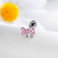 Silver bow stud earring with pink heart zircons and secure ball screw back closure - Bowknot (A1124-2#) / Single Piece / Pink