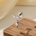 Pink star and angel wings helix stud earring with cross pendant on wood background - Pink (Single Piece)