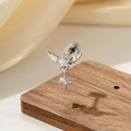 Silver angel wing cross stud earring with zircon star and screw back piercing - White (Single Piece)