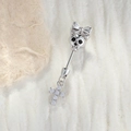 Pendiente de calavera plateada con lazo y colgante de cruz con circonitas claras - Calavera con Cruz (A988-2#) / Espiral Externa de Acero Inoxidable / Plateado