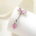 Piercing-Schmuck mit rosa Herz und Schleife aus silbernem Edelstahl-Schraubstab - Rosa Schleife + Rosa Herz (A509-3) / Edelstahl Außenspirale / Silber/Rosa