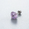 Octagon cut light purple zircon stud earring with silver titanium steel screw back - 8mm Zirconia - 1Pc / Lavender Purple