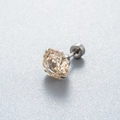 Octagonal champagne cubic zirconia ear stud with silver titanium steel screw back - 8mm Zirconia - 1Pc / Champagne