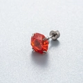 Titanium steel stud earring with red zircon and secure flat back screw closure - 8mm Zirconia - 1Pc / Orange Red