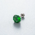 Titanium steel screw stud earring with faceted emerald green zircon and 4-prong silver setting - 8mm Zirconia - 1Pc / Emerald Green