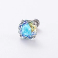 Octagon rose cut coated zircon stud earring with colorful rainbow glitter effects - 6mm Single / Blue Ripple (A100-17#)