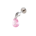 Piercing-Ohrstecker aus Chirurgenstahl mit leuchtend rosa Zirkonia-Tropfenanhänger - 0.8*6mm Flachrücken-Stift / Rosa (Einzelstück)