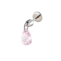 Ohrstecker mit rosa Zirkonia-Tropfen und flacher Rückseite aus silbernem Metall - 0.8*6mm Flachrücken-Stift / Hellrosa (1 Stück)