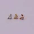 Drei Edelstahl-Ohrstecker mit Zirkonia in Silber, Gold und Roségold für Damen und Herren - Drei-Perlen-Strass-Stil (HS271) / Silber