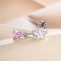 Ohrstecker mit Stern-Zirkonia und rosa Wassertropfen-Anhänger in silberner Optik - Edelstahl-Stil / Rosa