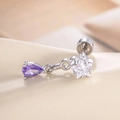 Piercing-Ohrring mit Schraubverschluss, Stern-Zirkonia und lila Tropfenanhänger - Edelstahl-Stil / Lila
