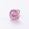 Pink octagonal cubic zirconia screw back stud earring in polished titanium steel - 6mm Single / Thorn Rose (A100-16#)