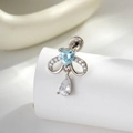 Clou d'oreille cœur bleu clair avec nœud zircon et pendentif goutte d'eau en argent - Style Nœud Cœur (A851-4) / Spirale Externe en Acier Inoxydable / Bleu
