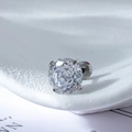 Classic round cut zircon stud earrings with four-prong silver stainless steel setting - White