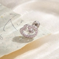 Hartvormige oorknop met roze zirkoon en zilveren metalen basis met schroefsluiting - Lichtroze Rechtervleugel (A668-2) / Enkel Stuk