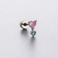 Pink heart zircon stud with blue stone butterfly drop in titanium steel for women - Pink and Blue Double Heart Style (A108-1#)