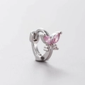 Pink butterfly stud earring with zirconia stones made of high-quality titanium steel - Pink Rhinestone Butterfly Hoop (A01-2#)