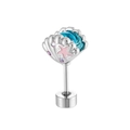 Shell shaped earring with pink starfish and small purple rhinestones on silver metal - A508-4# Lake Blue + Pink Drip Oil (Stainless Steel External Spiral)