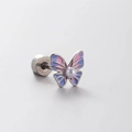 Butterfly stud earring with pink blue enamel and white pearl in titanium steel - Pink Blue Enamel Pearl Butterfly (A01-7#)