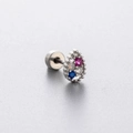 Waterdrop stud earring with pink and blue zircons and screw back in silver steel - Multicolor Gemstone Teardrop Shape Style (A108-4#)