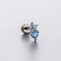 Clou d'oreille en acier titane avec zircon bleu ciel et motif floral en opale - Style Fleur d'Opale Blanche avec Gemme Bleue (A108-5#)