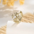 Golden cross fleur-de-lis earrings with sparkling white cubic zirconia stone - Light Coffee Gold (Single Piece)