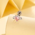 Titanium steel cartilage stud featuring pink heart zircon and angel wings design - Pink (Single Piece)