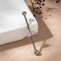 Industrial barbell earring in stainless steel with a pink pear-shaped zircon floral design - Pink Zirconia Crown Style (1#)